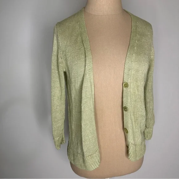 Talbots Y2K knit green linen cardigan Small - Picture 10 of 16
